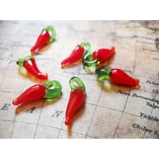 U8MO 10 Chili Pepper Charms Red Chili Pepper Lampwork Glass Charms 17mm