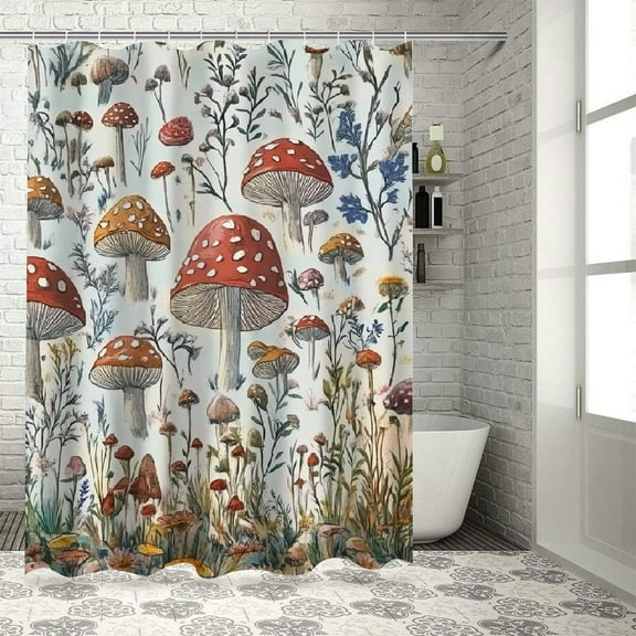 Patifu Mushrooms Plants Sky Bathroom Decor Set Polyester Shower Curtain with Hooks Chic Modern Design 100% Waterproof Bathroom Shower Curtain Set 36"x72