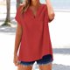 thumbnail image 2 of Ploknplq Linen Shirts for Women,Linen Button Down Shirt Women,Womens Linen Tops,Fashion Casual V Neck Short Sleeve Top T Shirt,Elbow Length Tee Shirts for Women,Gauze Shirts for Women Red L, 2 of 5