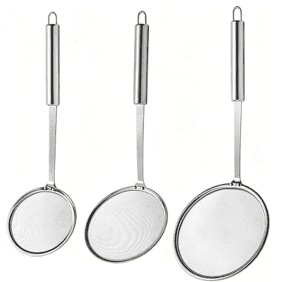 Stainless Steel Strainer Set, Multi-Size Fine Mesh Strainer, Cooking Skimmer for Skimming Foam, Straining Flour, Juice, Kitchen Daily Use