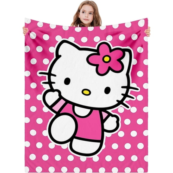 Kawaii Hello Kitties Cozy Flannel Throw Blanket for Couch Soft Warm Blanket