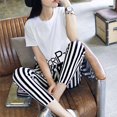 thumbnail image 5 of FANTADOOL 2 PCS/Set Women Summer Casual Short Sleeves Tops + Striped Haren Pants Suits Runway Outfit, 5 of 8