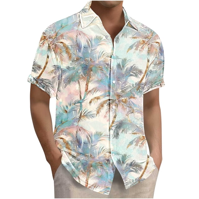Blusa y camisa de manga corta con cuello vuelto para hombre, camisa hawaiana informal con estampado floral, camisa de manga corta con solapa, blusa, camisa de poliéster para hombre