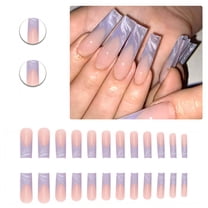 RAGUPEL 24Pcs Glue on Nails for Women,Purple Tip Square Press on Nails,Glossy Finish Nails Press On,Fake Nails with Designs for Dating,Party,Taking Pictures,Daily Life,Style3