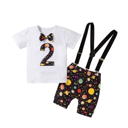 

Zukuco Infant Baby Boy Second 2nd Birthday Outfit Romper Bodysuit Suspender Shorts Summer Pants Set