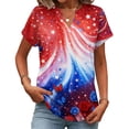 thumbnail image 2 of Hogleaql Womens Graphic Tees 4th Of July T Shirt Patriotic Short Sleeve V Neck American Flag Tee Trendy Button Independence Day Loose Pullover Tops Multicolor 2XL, 2 of 5