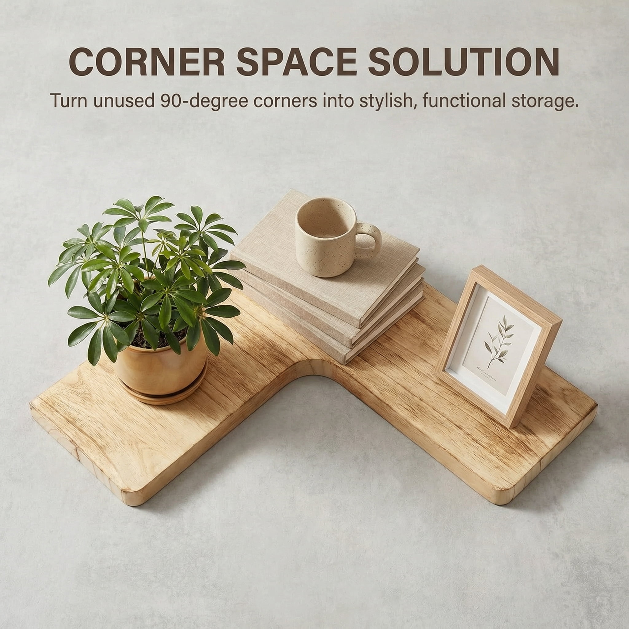 Floating Corner Shelves Set of 3, Solid Wood Picture Wall Shelf, Floating Shelves for Storage for Bedroom Kitchen Bathroom Living Room (Light Burnt)