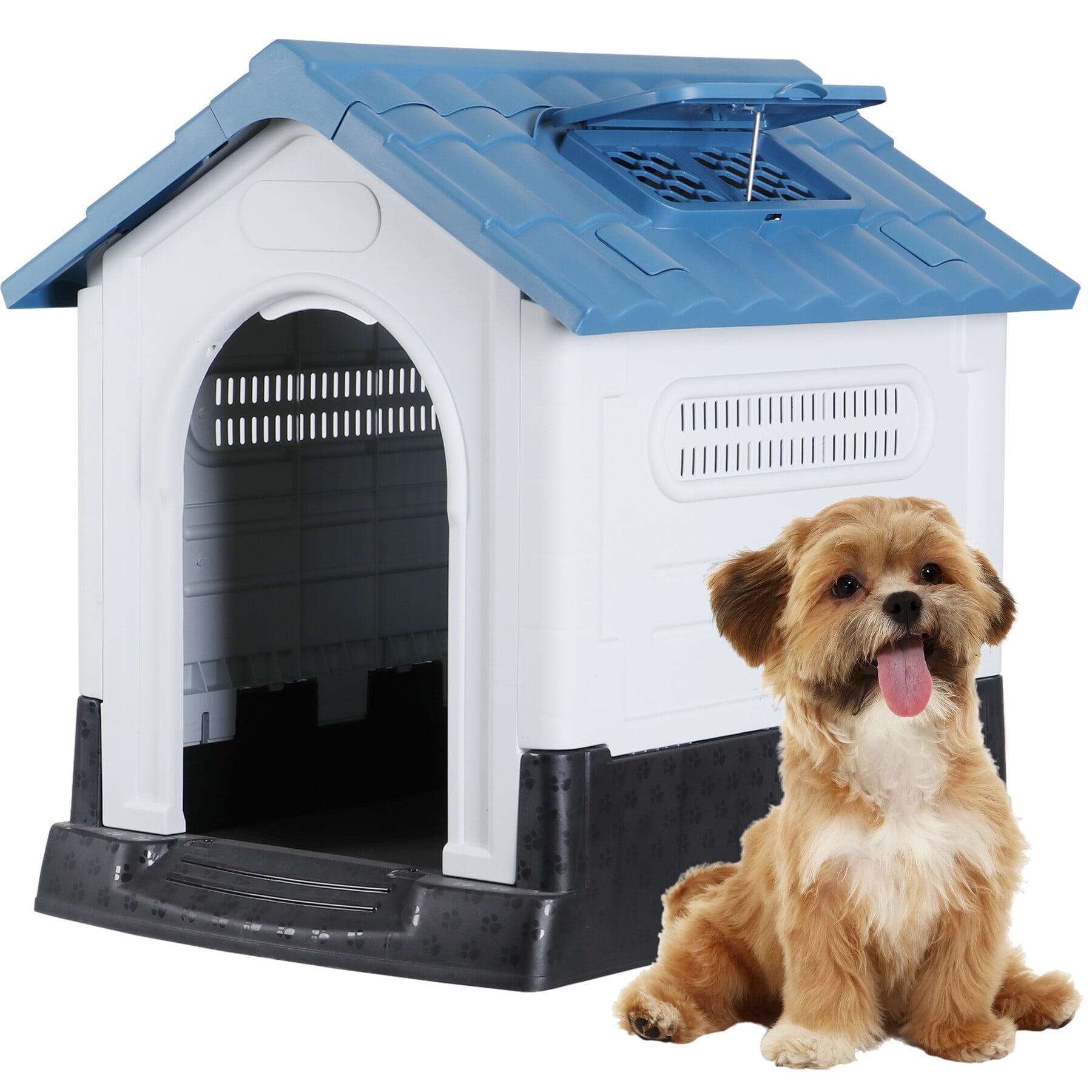 ZENY 26'' Dog House Indoor Outdoor with Adjustable Skylight and Elevated Floor All Weather Pet House for Small Dogs