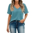 thumbnail image 3 of bbyeadc Women's Black Tshirts V Neck Short Sleeve Casual Tops Loose Fit Basic Tees with Chest Pocket (Turquoise, S), 3 of 4