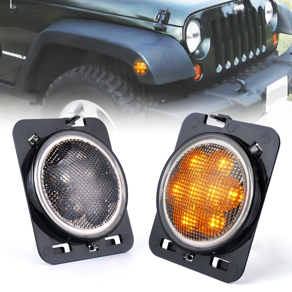 LED Light Kit Compatible with Jeep Wrangler JK & Unlimited 2007-2018 Accessories Amber Smoked Lens LED Turn Signal & Side Marker Light Replacement for Jeep Wrangler 
