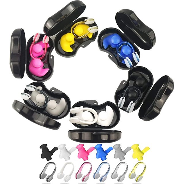 Juego de 6 tapones para los oídos impermeables para nadar con pinza nasal, tapones de silicona reutilizables para nadadores y duchas, esnórquel, surf y otras actividades acuáticas