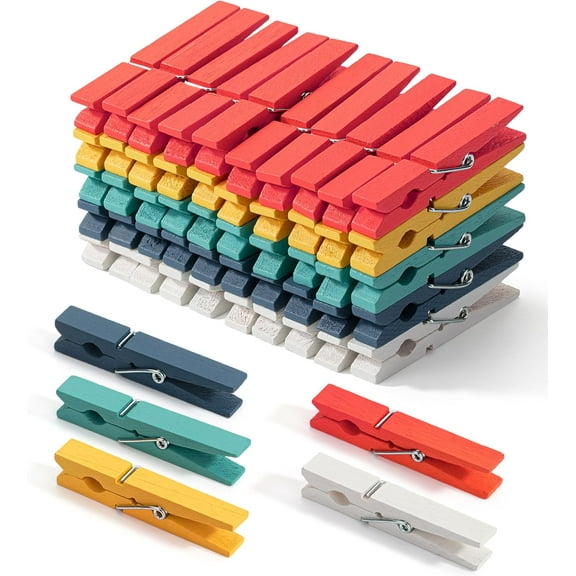 Wooden Clothes Pins, Large Natural Wood, 50 Pack, 2.9 Inch, Rust Resistant for Classroom, Crafts