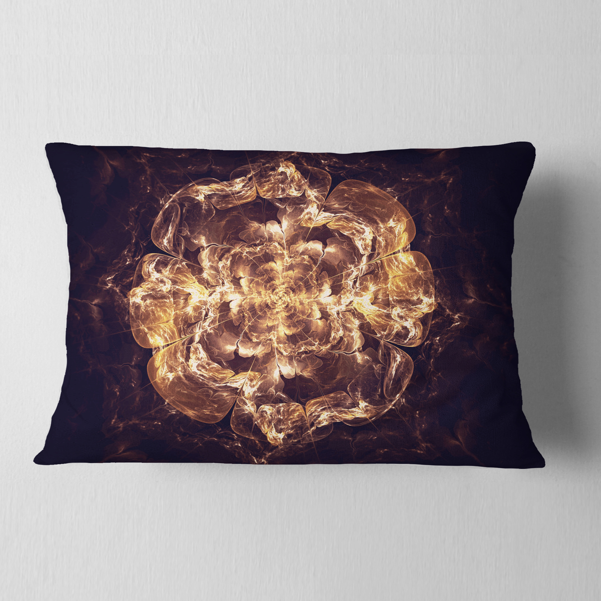 Designart Fractal Brown Flower Explosion - Floral Throw Pillow - 12x20