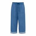thumbnail image 6 of Outfmvch Capri Pants for Women Travel Pants Cropped Linen Pants Women Lounge Sweatpants Wide Leg Palazzo Hiking Capris for Women High Waisted Pull On Pants Drawstring Linen Pants Cropped Pant Blue M, 6 of 7