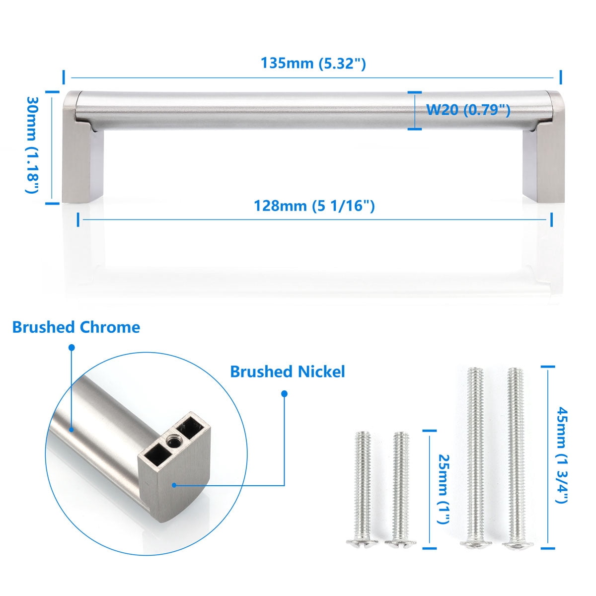 Fulgente 10 Pack Brushed Nickel Cabinet Pulls 5 inch Handles Stainless Steel Cupboard Hardware for Kitchen and Bathroom Cabinets Drawer 5''(128mm)