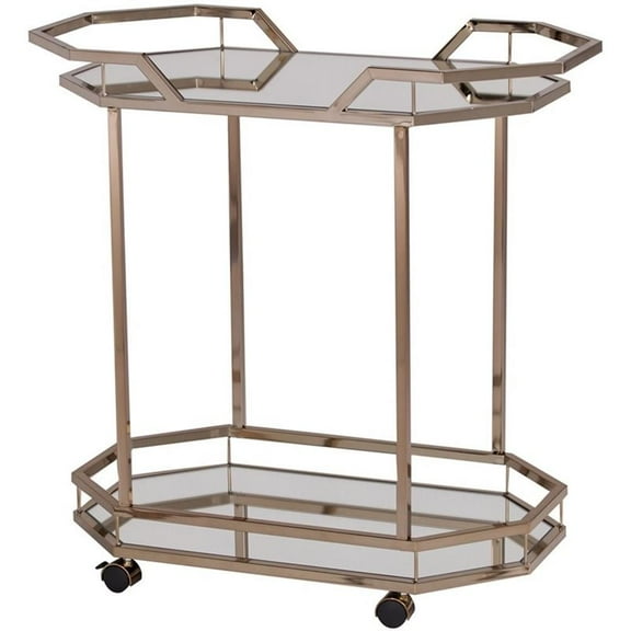 Maklaine Modern / Contemporary 31" Mirrored Bar Cart in Champagne