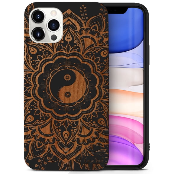 Case Yard Wooden Case for iPhone-11-Pro Soft TPU Silicone cover Slim Fit Shockproof Wood Protective Phone Cover for Girls Boys Men and Women Supports Wireless Charging Tao Mandala Design