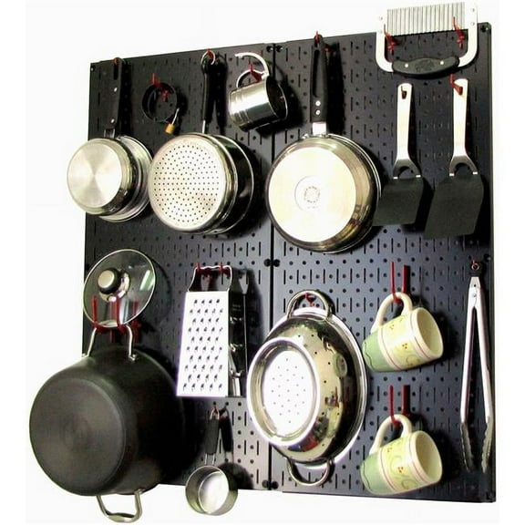 Kitchen Pegboard Pack Storage & Organization Kit, Black & Red - 32 x 32 x 6 in.
