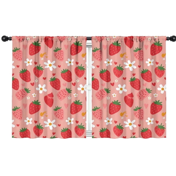 Blackout Kids Curtains,Pink Strawberry Plants Fruit Childrens Insulated Curtains Set Of 2,Bedroom Essentials,Toddler Room Decor 42x54in(106x137cm)