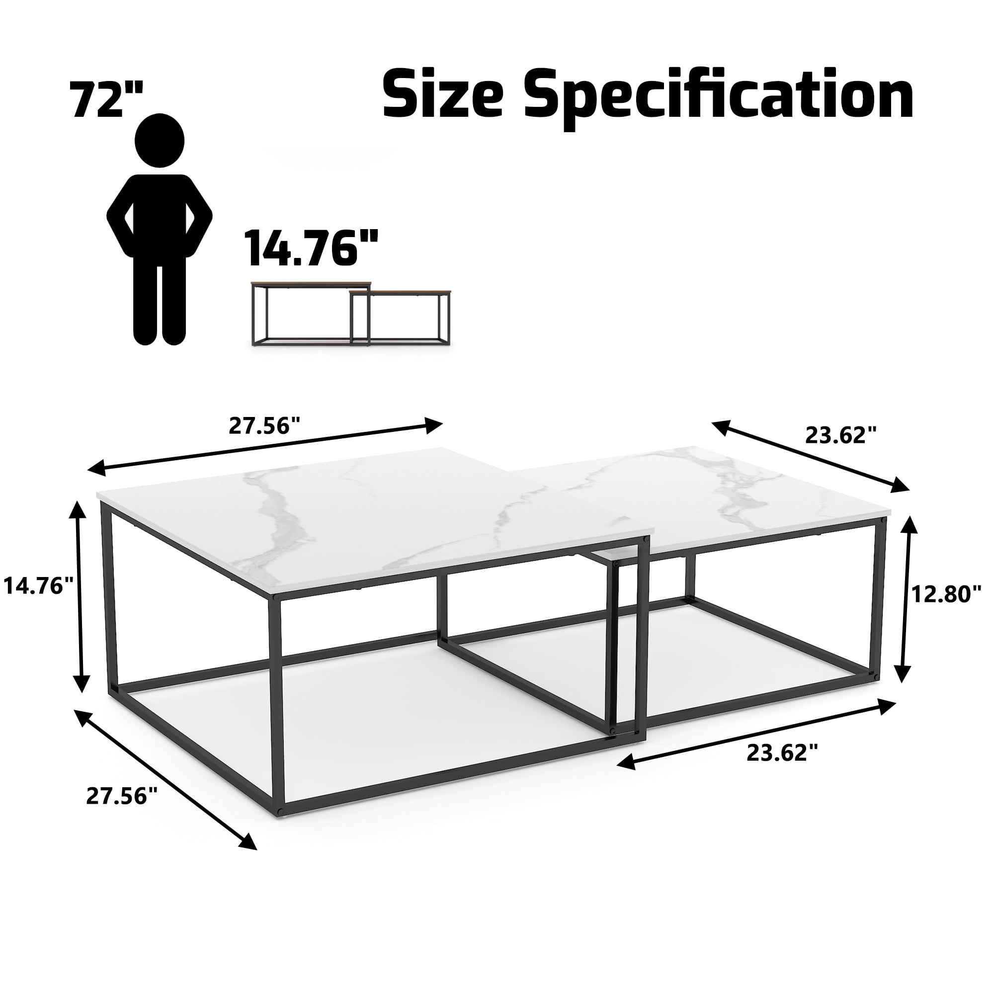 Chnnmbrn Storage Wood and Metal Coffee Table, White