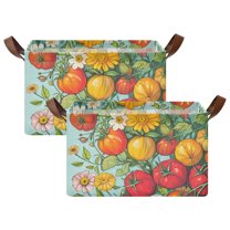 Yayeee Foldable Storage Basket for Shelves with Handles Set of 2 Waterproof Cloth Bins, Vibrant Tomatoes