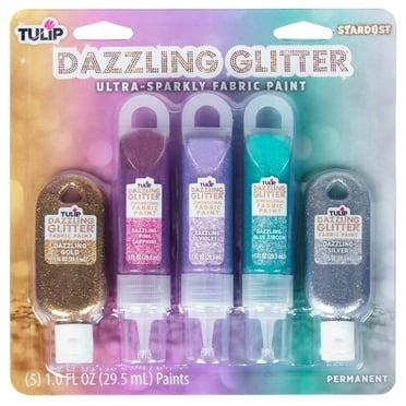 Tulip Dazzling Glitter Fabric Paint Stardust Combo Pack,  2 (1 fl oz) Brush-On Paints and 2 (1 fl oz) Sparkly Puff Paints