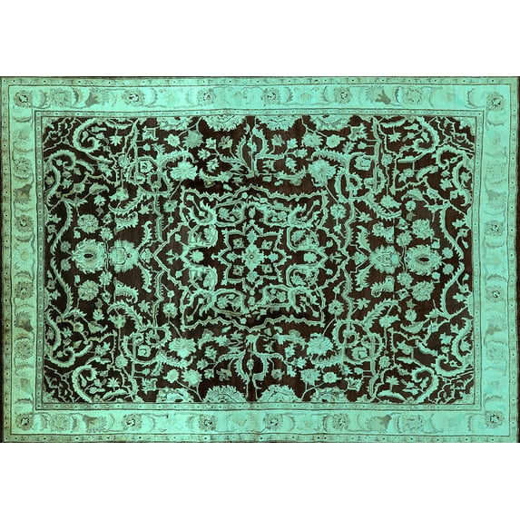 Ahgly Company Indoor Rectangle Oriental Turquoise Blue Industrial Area Rugs, 3' x 5'