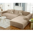 thumbnail image 2 of Sectional Couch Covers, Stretch Sofa Cover Velvet L-Shaped Sofa Cover Soft Non Slip Furniture Protector for Corner Sofa-Pink-3 Seater+3 Seater, 2 of 9