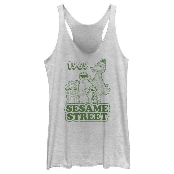 Women's Sesame Street Group Green Outline 1969  Racerback Tank Top