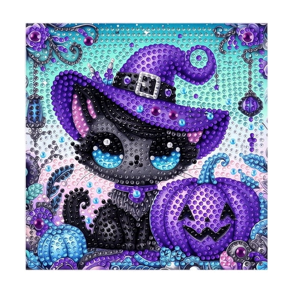 Diamond Art Painting Halloween Black Cat Design with Frame for Home Wall Display Halloween Gift for Craft Lovers