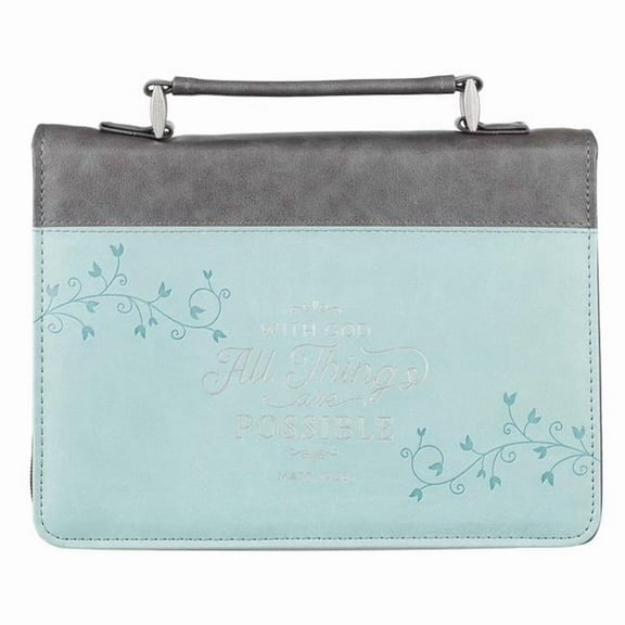 Classic Bible Cover with God All Thing Mt 19-26, Teal - Extra Large