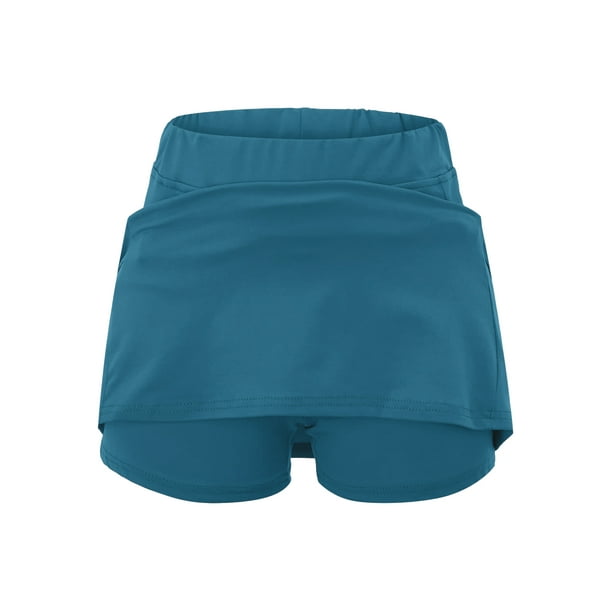 Avamo Women Workout Sport Short Pants A-line Skirt Yoga Shorts Solid Color  Bottoms Tummy Control Leggings Fitness Mini Trousers Blue Green S 