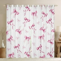 Homewish Pink Bowknot Bowtie Curtains Pack of 2 (42x84 Each) for Girls, Princess Bow Knot Curtains Blackout, White Pink Bedroom Curtains, Luxury Room Decor