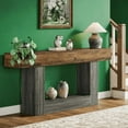 thumbnail image 4 of 63" Farmhouse Console Table - Rustic Brown Grain Top & Vintage Gray U-Shaped Base, E1 MDF with Lower Shelf, Versatile for Entryway, Living Room, Behind Couch, TV Stand, 4 of 6