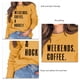 thumbnail image 4 of Sudadera informal de cuello redondo para mujer, de manga larga, holgada, con letras estampadas, color amarillo, talla M, para primavera/otoño, 4 of 5