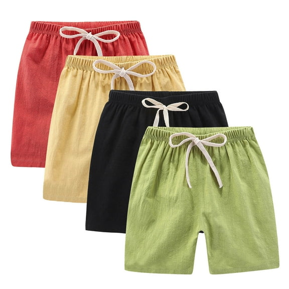 ZACPNCV 4PC Bermuda Shorts for Girls Knee Length Summer Casual Lightweight Breathable Comfy Linen Long Shorts for Teens Kids Yellow 3-4 Years