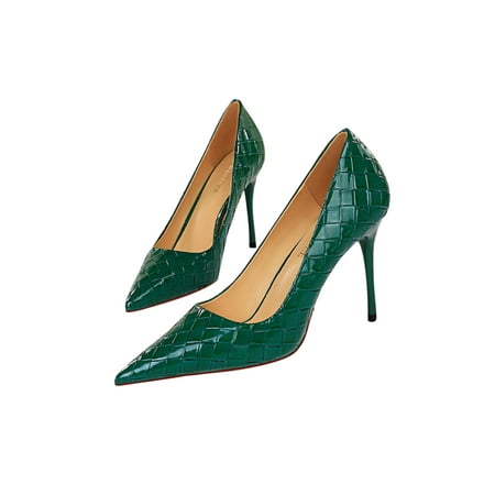 

Zodanni Womens Lightweight Sexy Stiletto Heel Ladies Work Braid Print Dress Shoes Non-Slip High Heeled Green 8