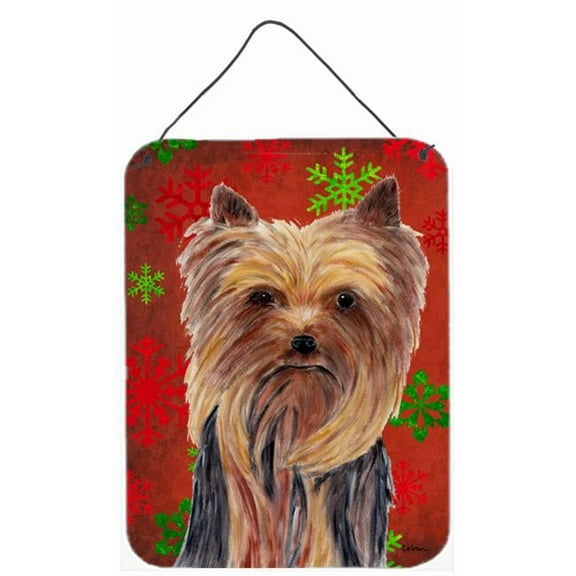 12 x 16 in. Yorkie Red Green Snowflakes Christmas Wall Or Door Hanging Print