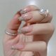 thumbnail image 1 of Apuakthei 24 piezas de uñas postizas de longitud media con forma de ataúd, uñas rosas, uñas postizas brillantes, uñas de graduación de cobertura completa, 1 of 3