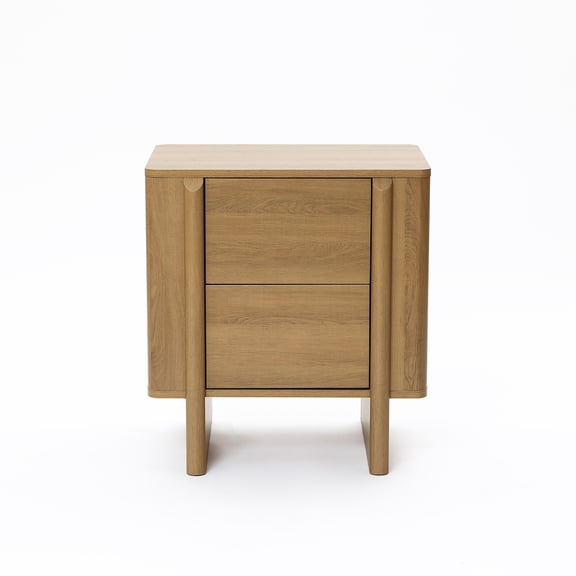 LuxenHome Mid-Century 2-Drawer Nightstand, 23.6'''' Engineered Wood Accent Table in Natural Wood