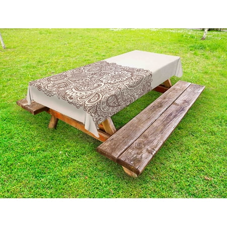 

Henna Outdoor Tablecloth Complex Design with Mandala and Paisley Nature Inspired Traditional Victorian Revival Decorative Washable Fabric Picnic Tablecloth 58 X 104 Inches Tan Brown by Ambesonne