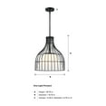 thumbnail image 4 of Evensong 60 Watt 1-Light Matte Black Bell Pendant with Etched Opal Glass Shade and Metal Outer Cage, 4 of 11