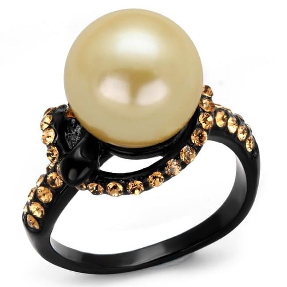 Alamode TK2349-8 Women IP Black Stainless Steel Ring with Synthetic in Topaz - Size 8