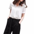 thumbnail image 2 of Camisa de gasa Mujer Blusa de manga corta de verano Top informal suelto, Blanco, S kenally AP001402-01B, 2 of 7