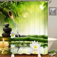 thumbnail image 3 of 4PCS Zen Spa Shower Curtain Sets with Rugs, Waterproof Fabric Shower Curtain, Green Bamboo Black Stone White Lotus Flower Garden Japanese Massage Spiritual Relaxing Meditation Bathroom Decor, 3 of 7