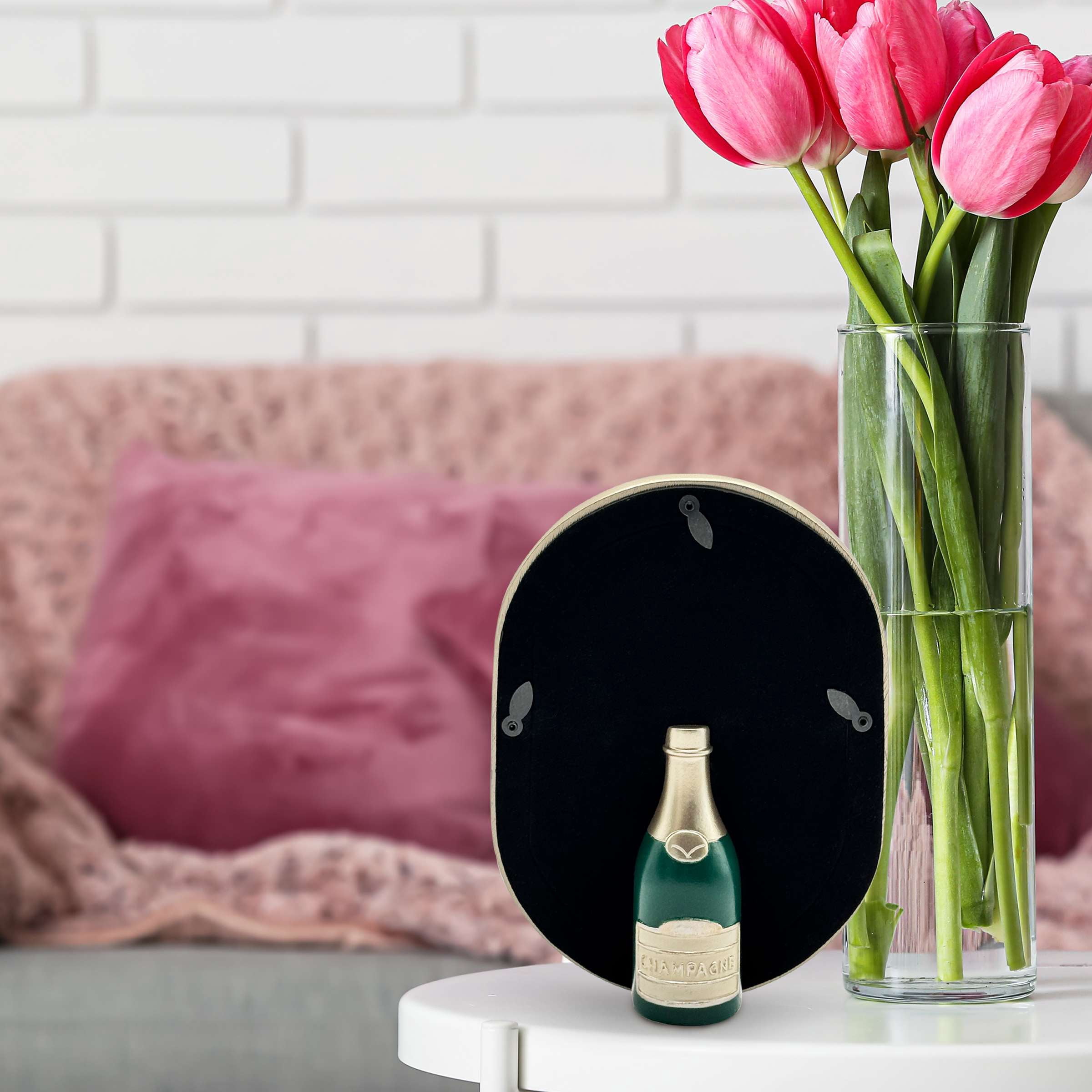 OneDesign Home Oval 5x7 Champagne Bottle Easel Stand Picture Frame