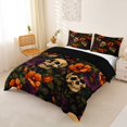 thumbnail image 3 of Homewish Spooky Halloween Skull Bedding,Retro Flowers Duvet Cover Full,Orange Green,Black Reversible,3pcs,1 Duvet Cover and 2 Pillowcases, 3 of 6