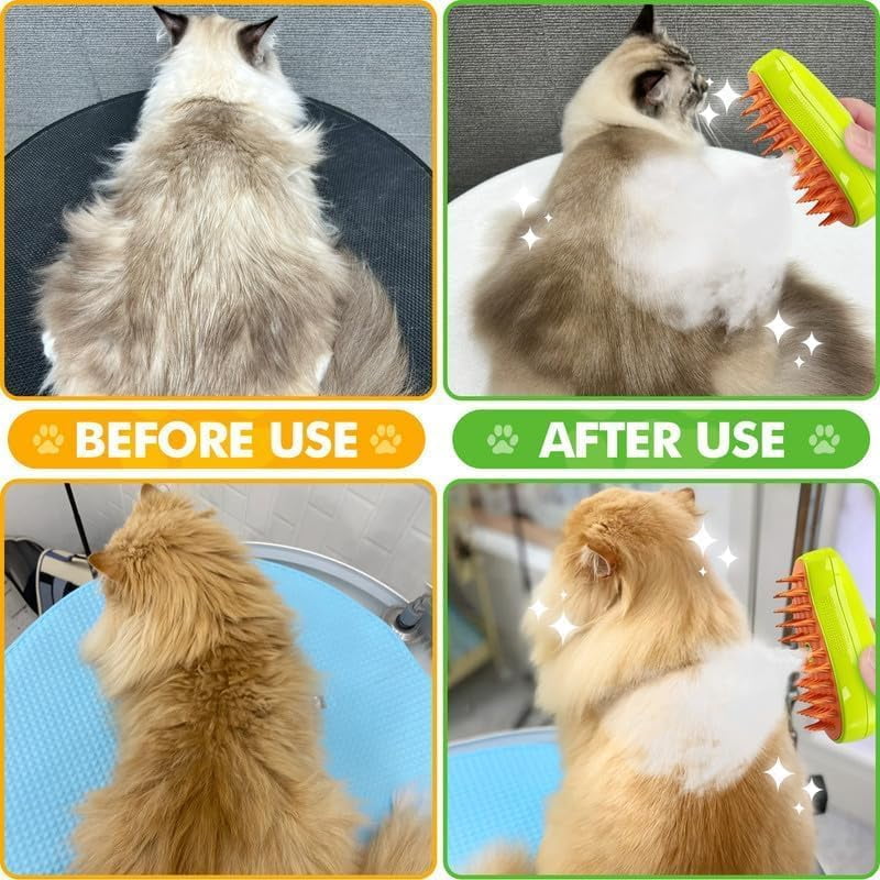 Dog & Cat Steam Brush 3 In 1 Steamy Yellow Pet-Brush Gift for Pets Cats and Dogs