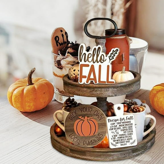 Autumn Thanksgiving Holiday Tray with Wooden Maple Leaf Emblem for Festive Party Atmosphere and Seasonal Tabletop Display
