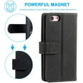 thumbnail image 6 of Wallet Case for iPhone 7 Plus iPhone 8 Plus, Retro Matte 9 Card Holder Slots Zipper Pocket Case PU Leather Magnetic Closure Kickstand with Wrist Strap Shockproof Folio Flip Case - Black, 6 of 14